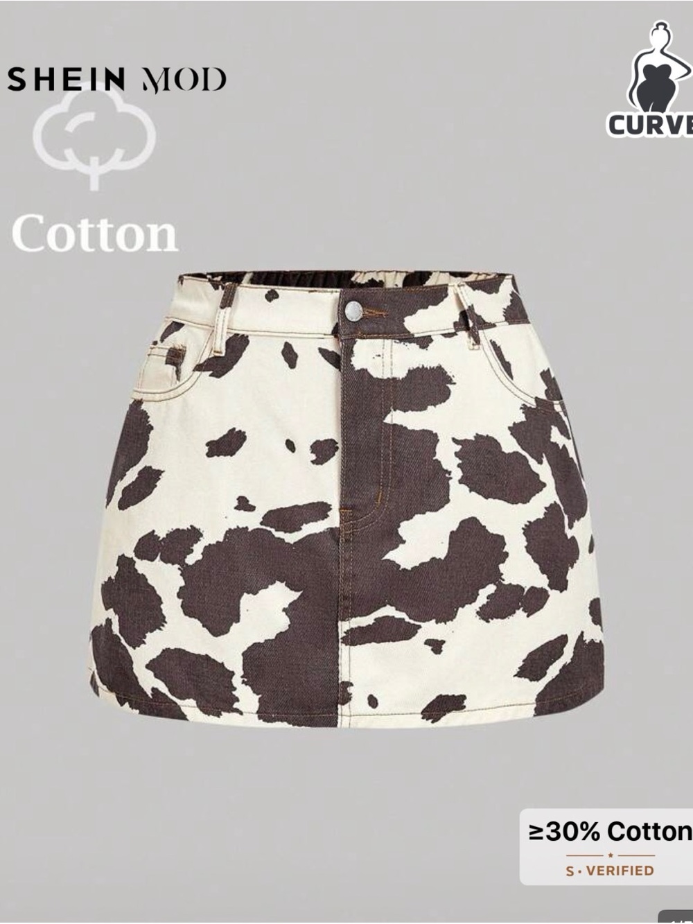 SHEIN Black and White Cow Print Mini Skirt